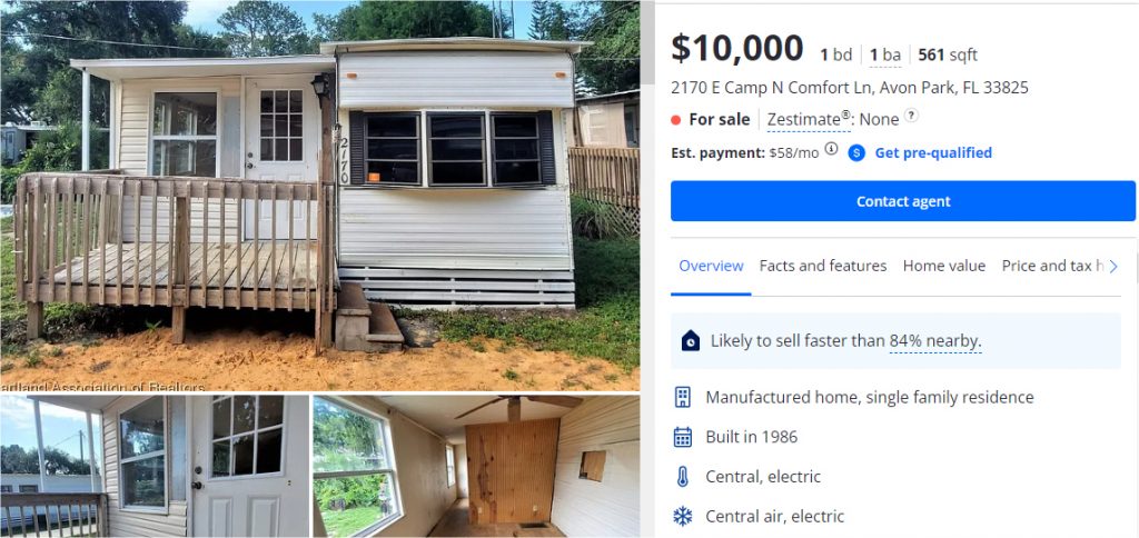 1986 Single Wide in Lakeland, Florida, for $12,000