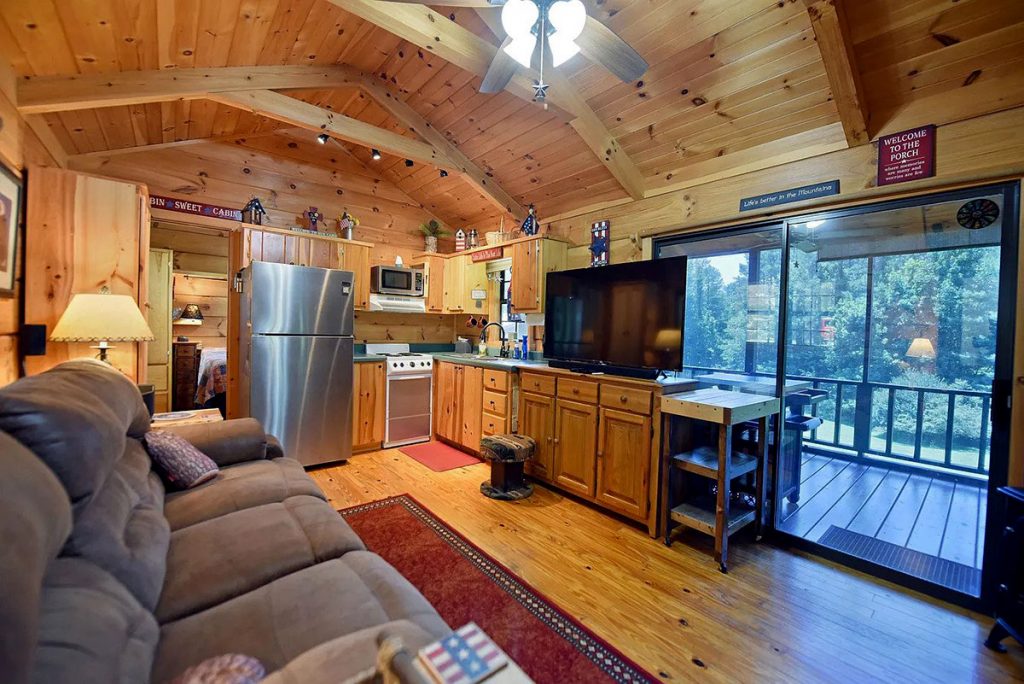 Single-Wide-Mobile-Home-Log-Cabin Living Room