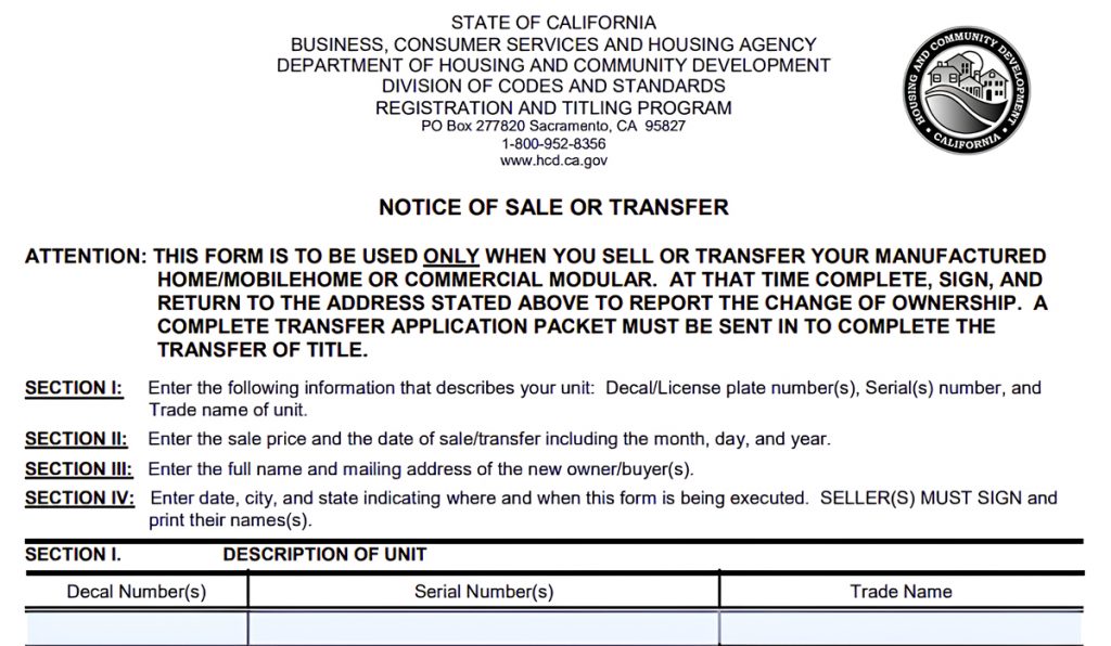 Transfer-Mobile-Home-Ownership California