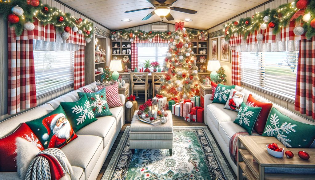 Mobile-Home-Christmas-Festive Throw Pillows