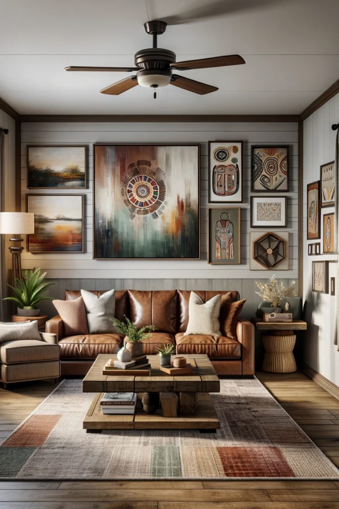 Mobile-Home-Home-Living-Room-Gallery-Wall-with-Abstract Ar