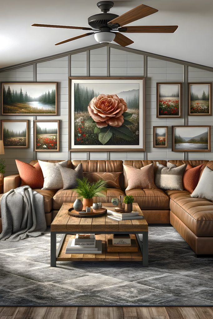 Mobile Home Home Living Room Gallery Wall with Nature Prints