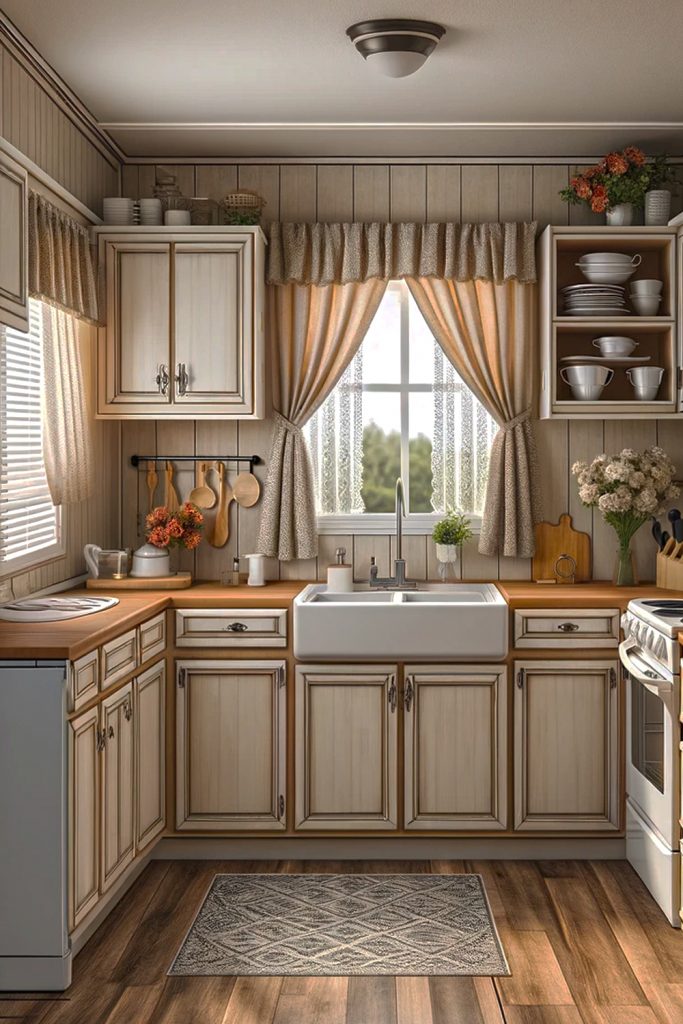 Mobile-Home-Kitchen-wirh-Café Curtains