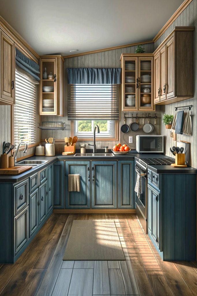 Mobile-Home-Kitchen-with Roller Blinds