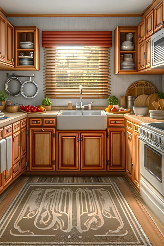 Mobile-Home-Kitchen-with-Wooden Blinds