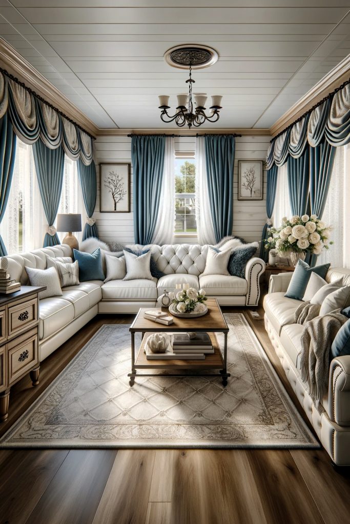 Mobile-Home-Living-Room-with-Layered Curtains