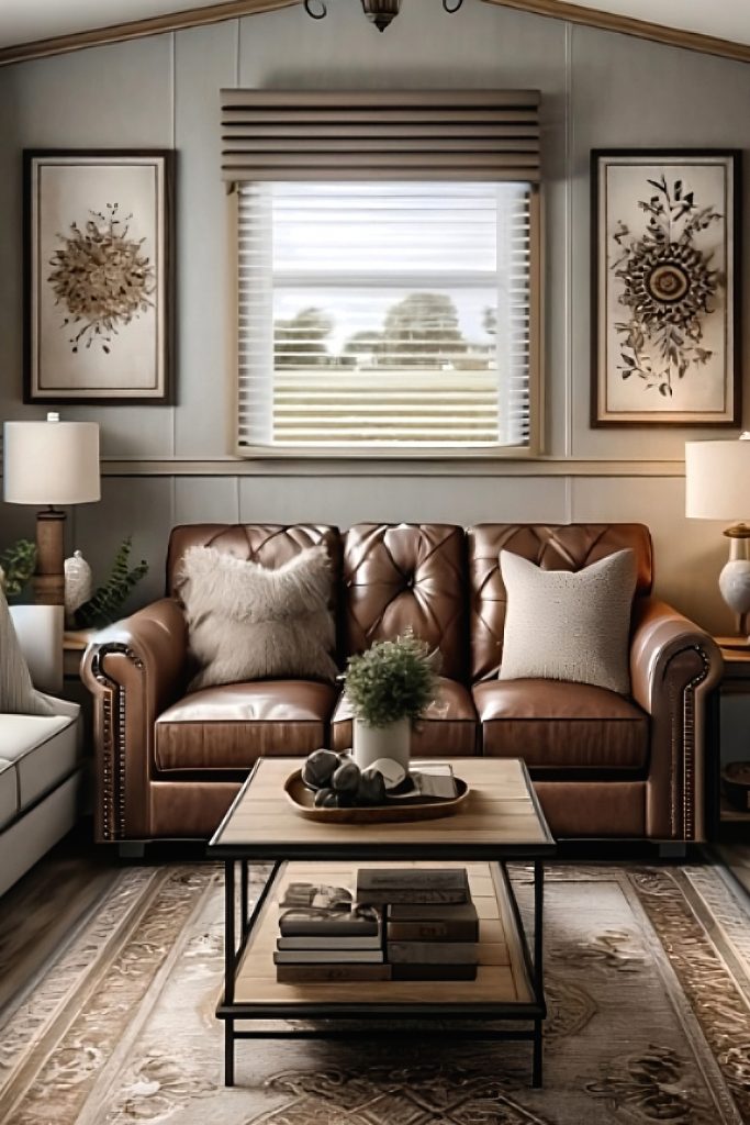 Mobile-Home-Living-Room-with-Roman Shades