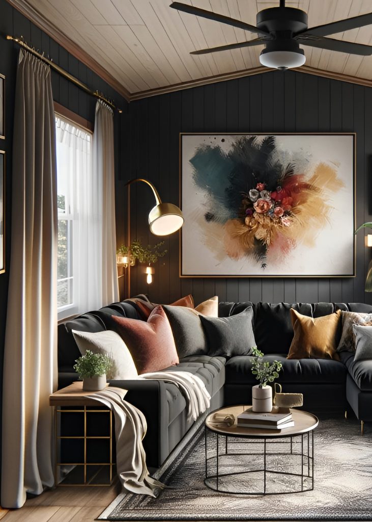 Mobile-Home-Living-Rooms-With-Black-Couches