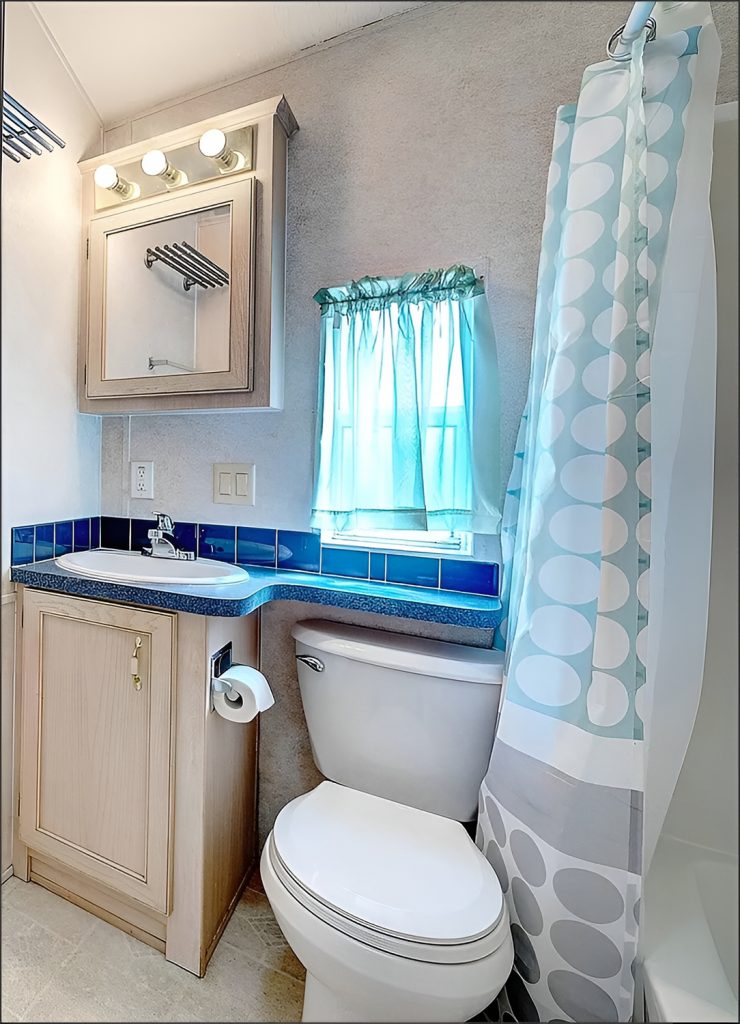 Mobile-Home-Bathroom-Window-with-Waterproof Shower Curtains