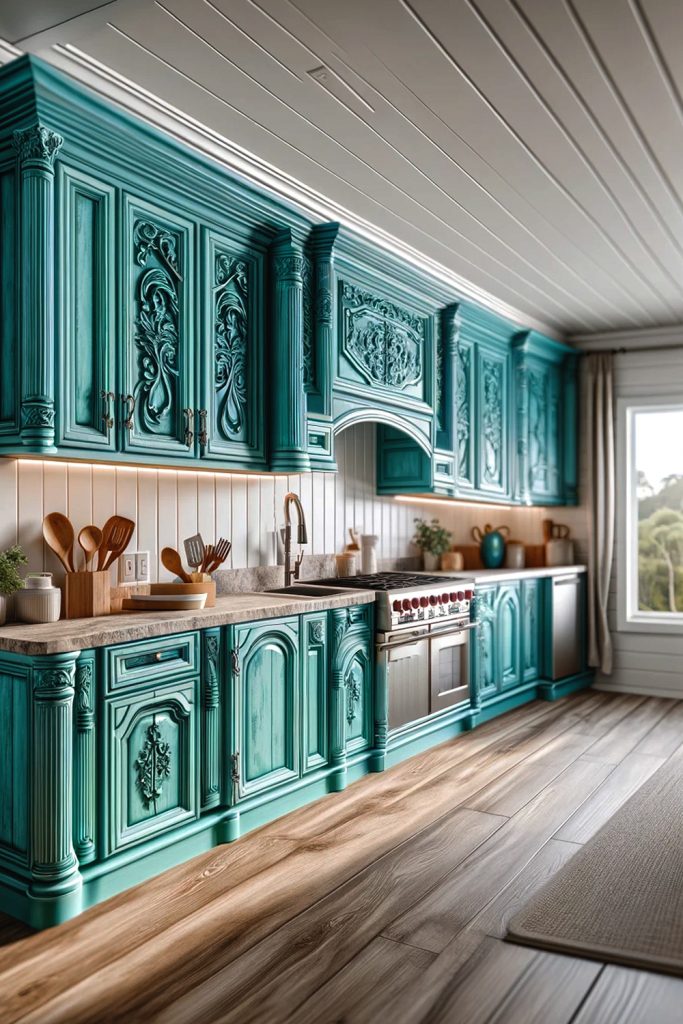 Mobile-Home-Kitchen-Cabinet-Turquoise Color