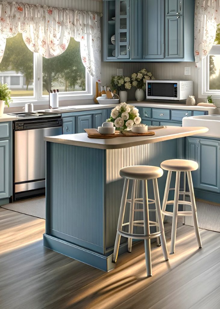 Small-Mobile-Home-Kitchen-with-Bar Stools for Counter Dining