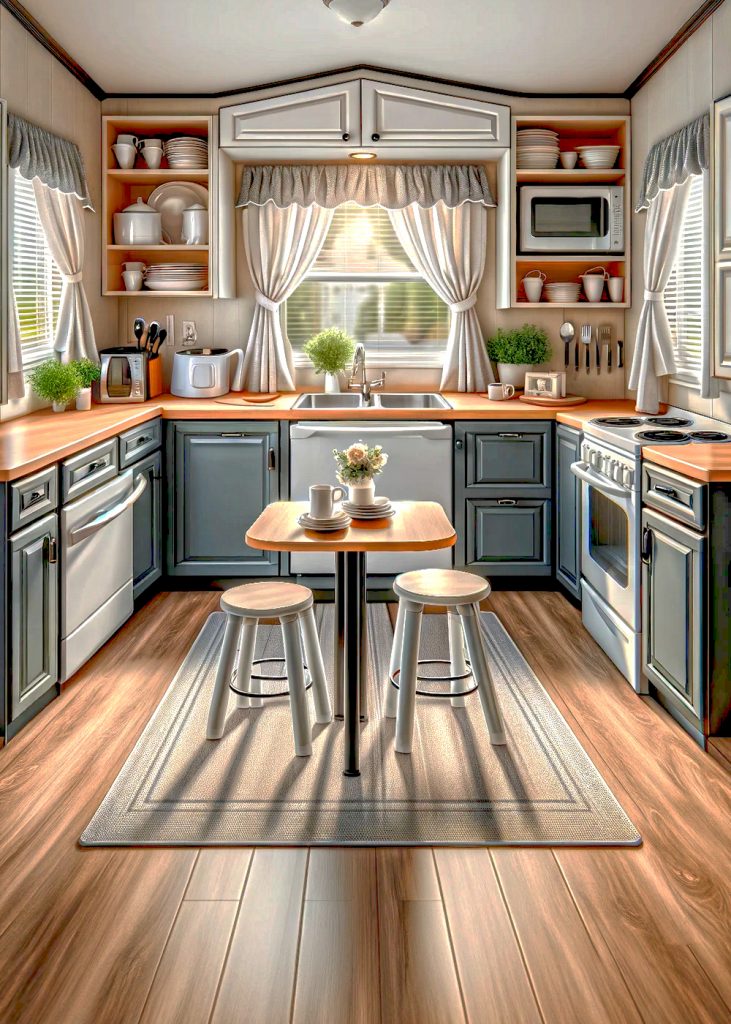 Small-Mobile-Home-Kitchen-with-Compact Chairs