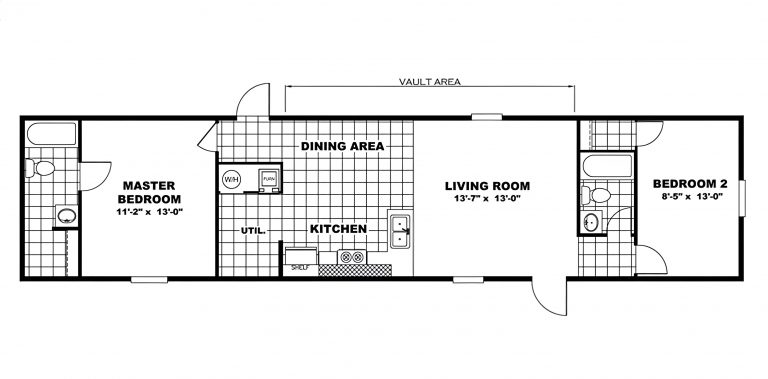 2-Bedroom 14x70 Mobile Home Floor Plan