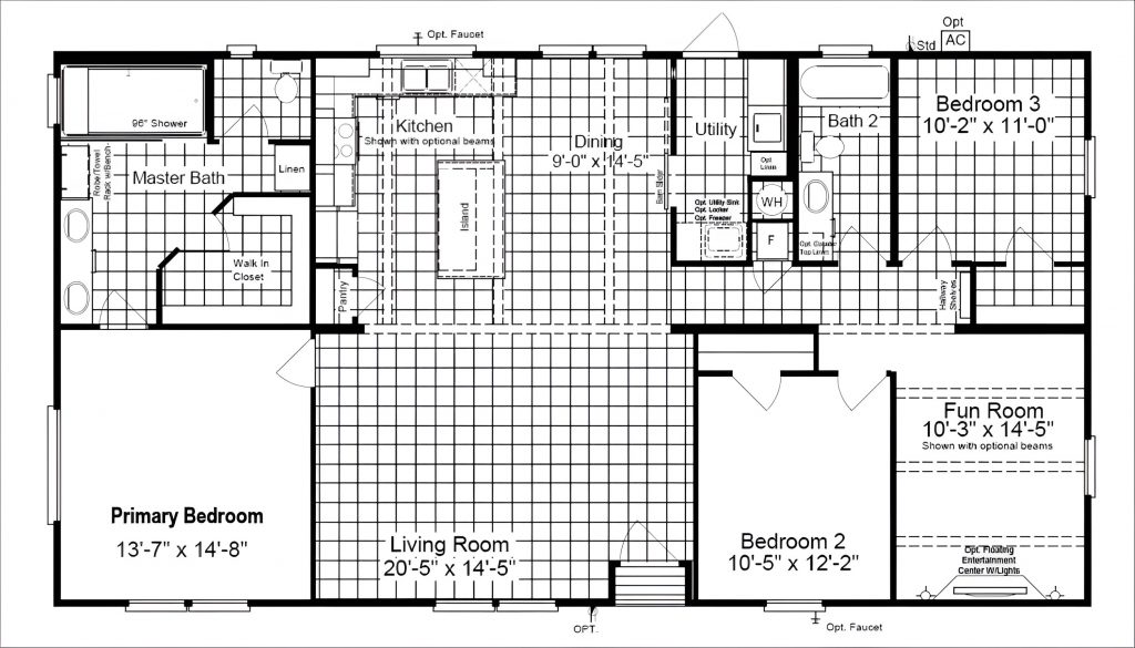 3-Bedroom Double Wide Mobile Home Floor Plan
