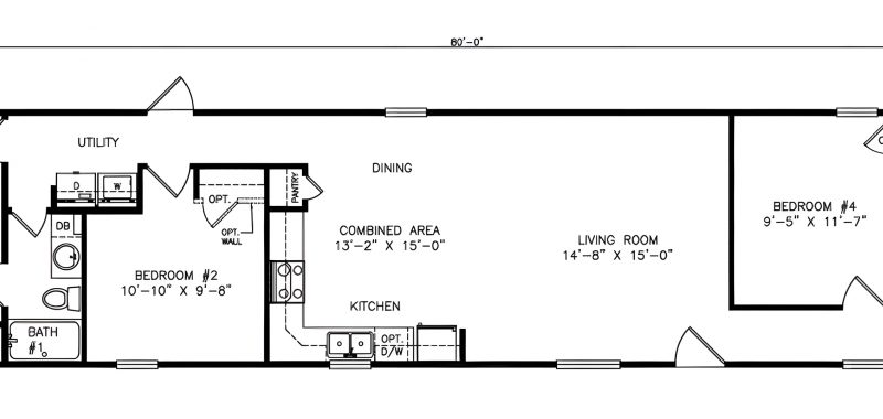 4-Bedroom Single Wide Mobile Home Floor Plan