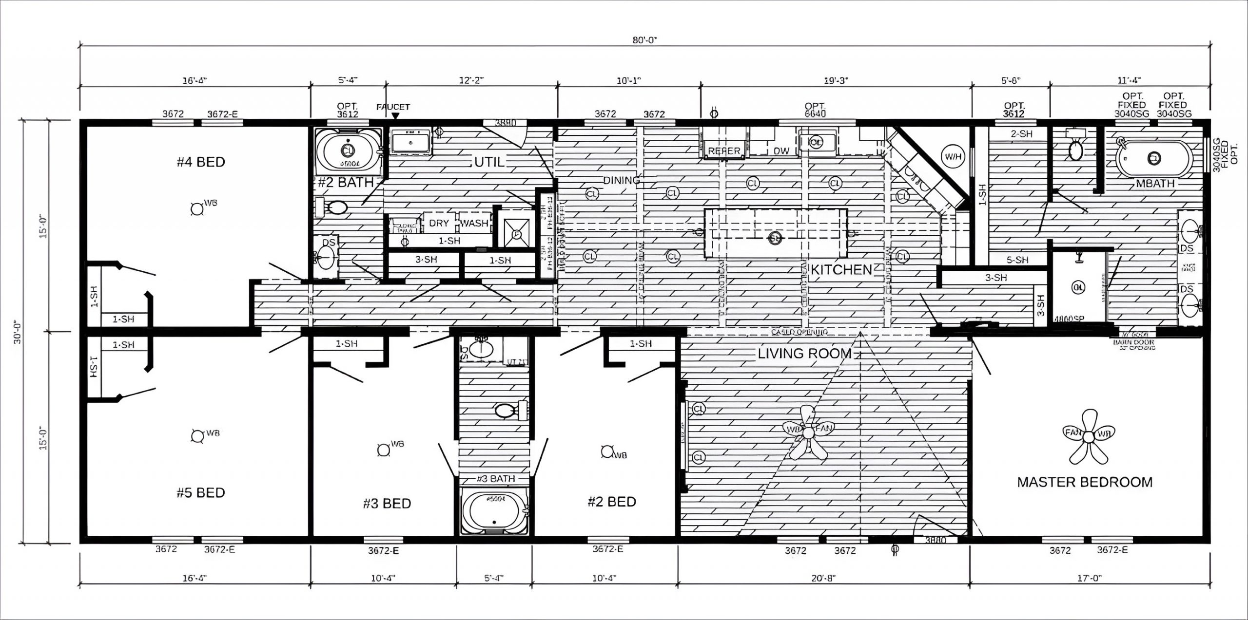 5 bedrooms mobile home floor plan