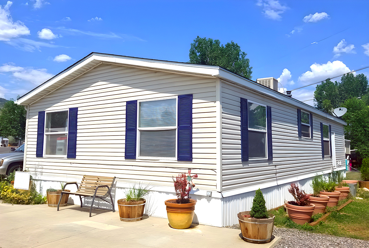 Mobile-Home-Exterior-White with Navy Trim