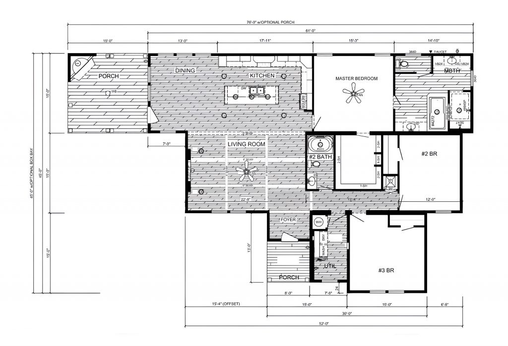 Spacious 3 Bedrooms Triple Wide Mobile Home Floor Plan
