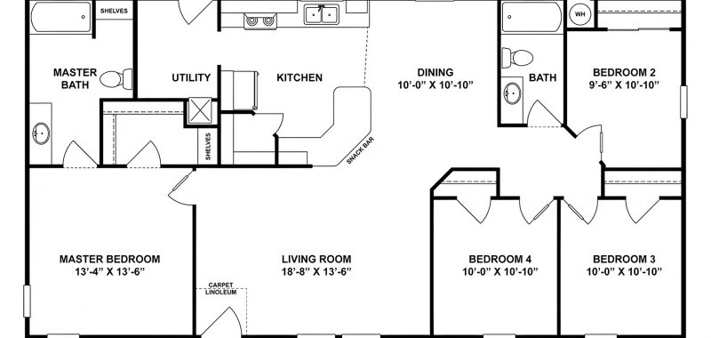 4-Bedroom Double Wide Mobile Home Floor Plan