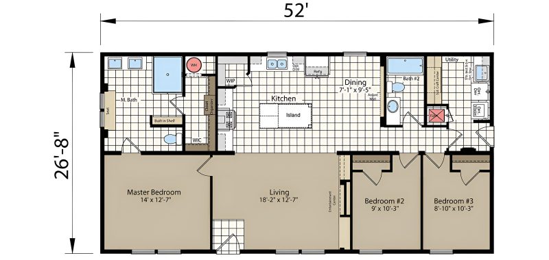 26 X 52 Double Wide Mobile Home Floor Plan