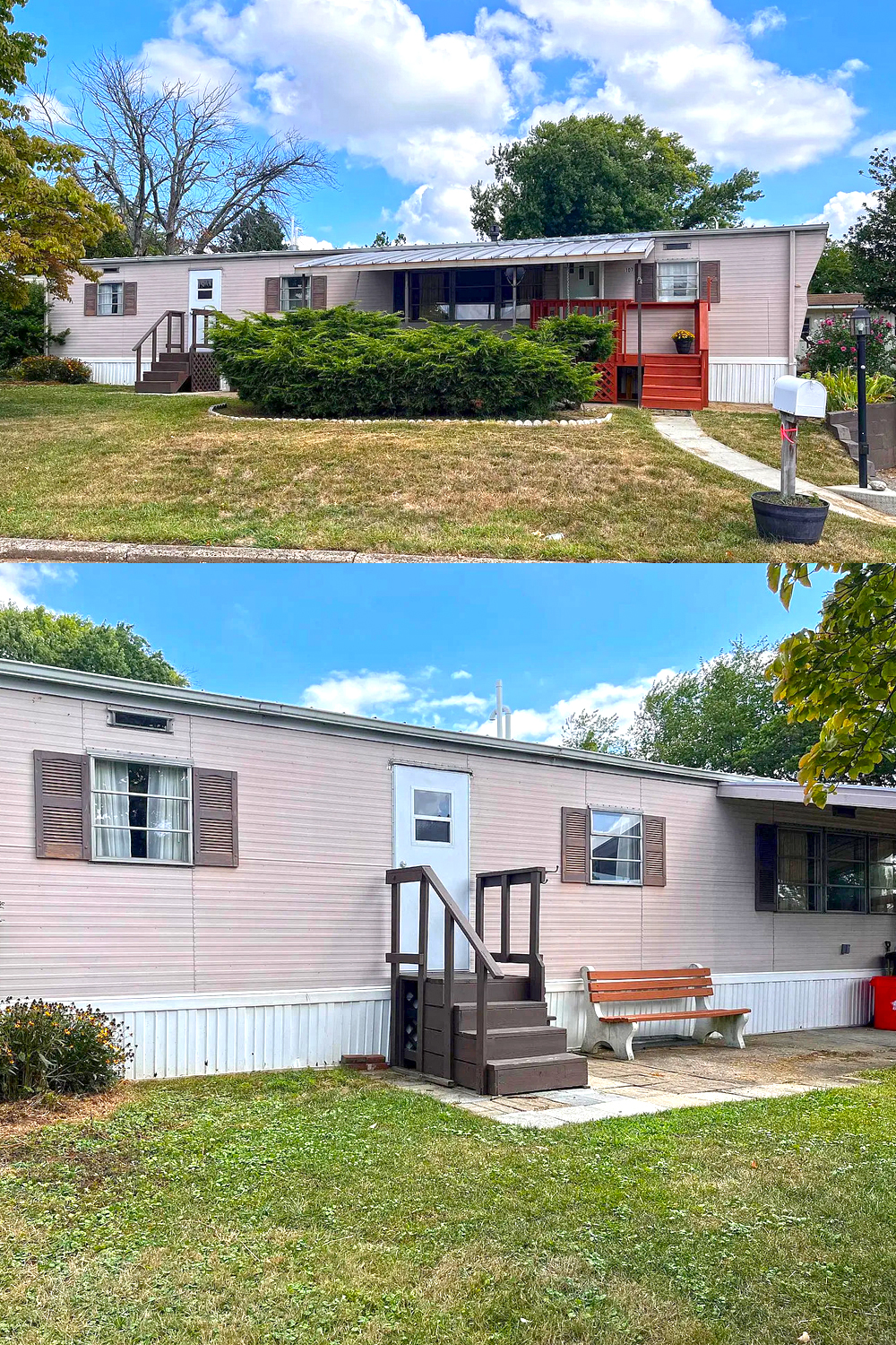 The outside of this 1958 mobile home