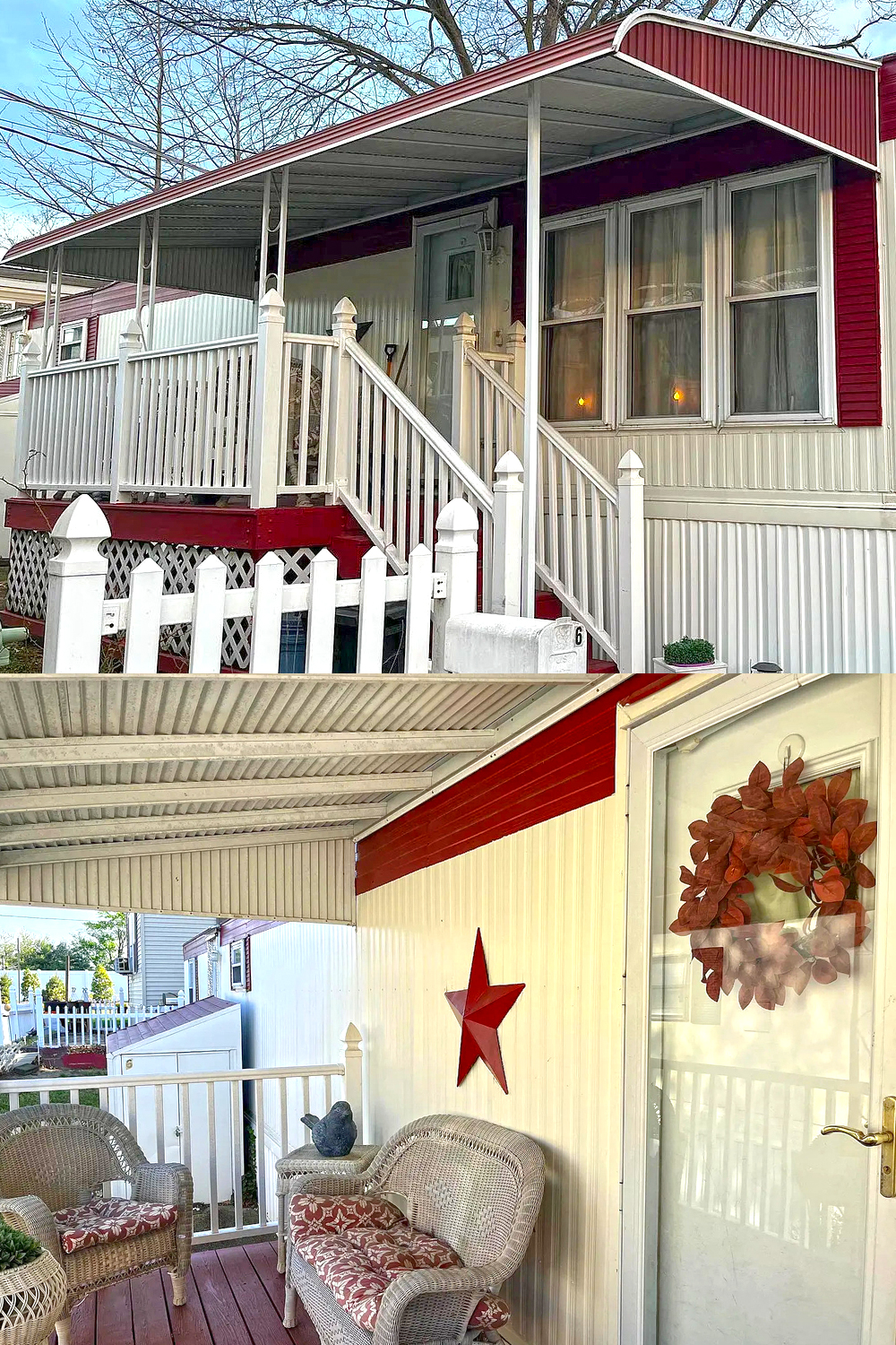 Classic Red Accents with a Cozy Porch Awning