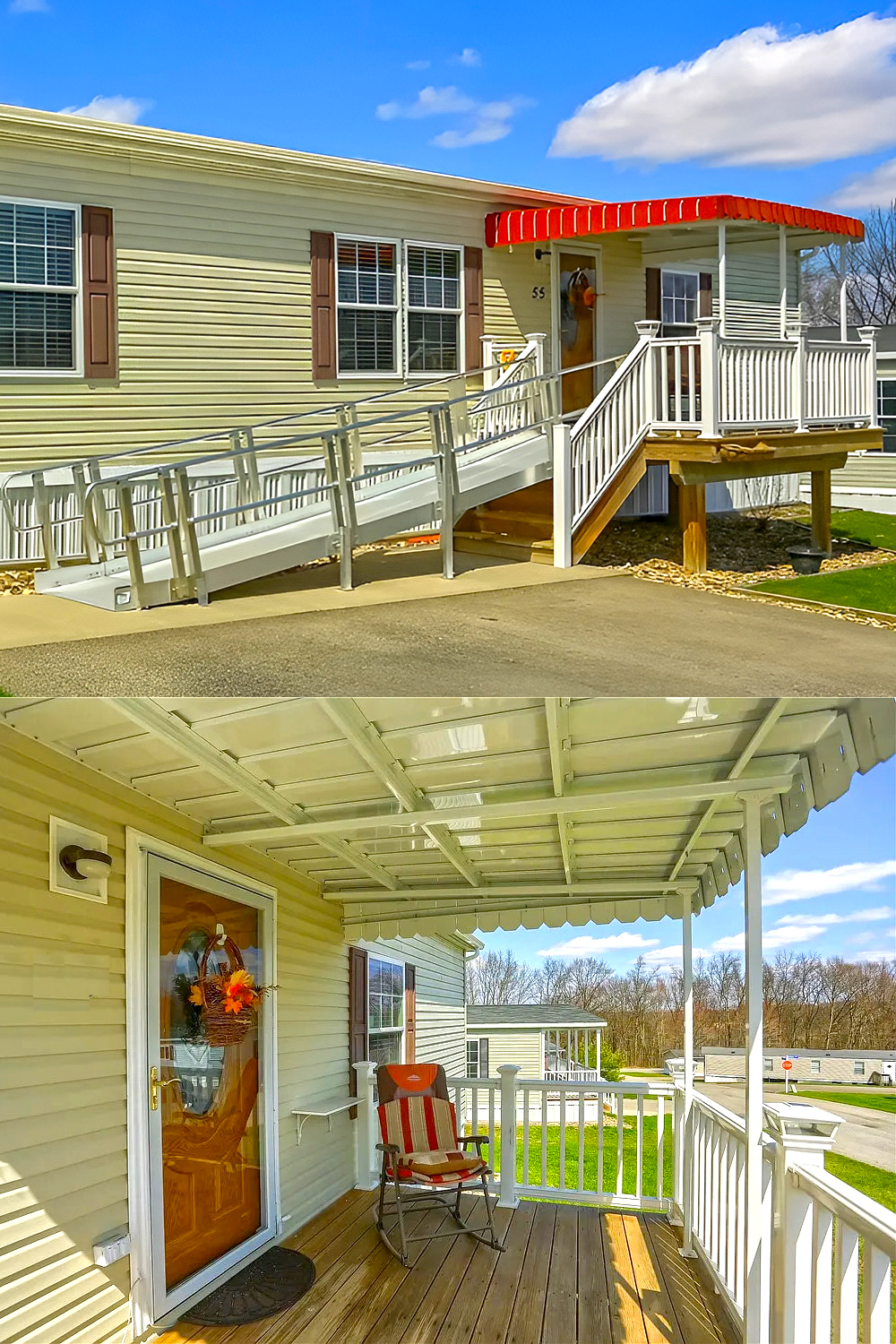 A Bold Pop of Red Awning for a Charming Porch