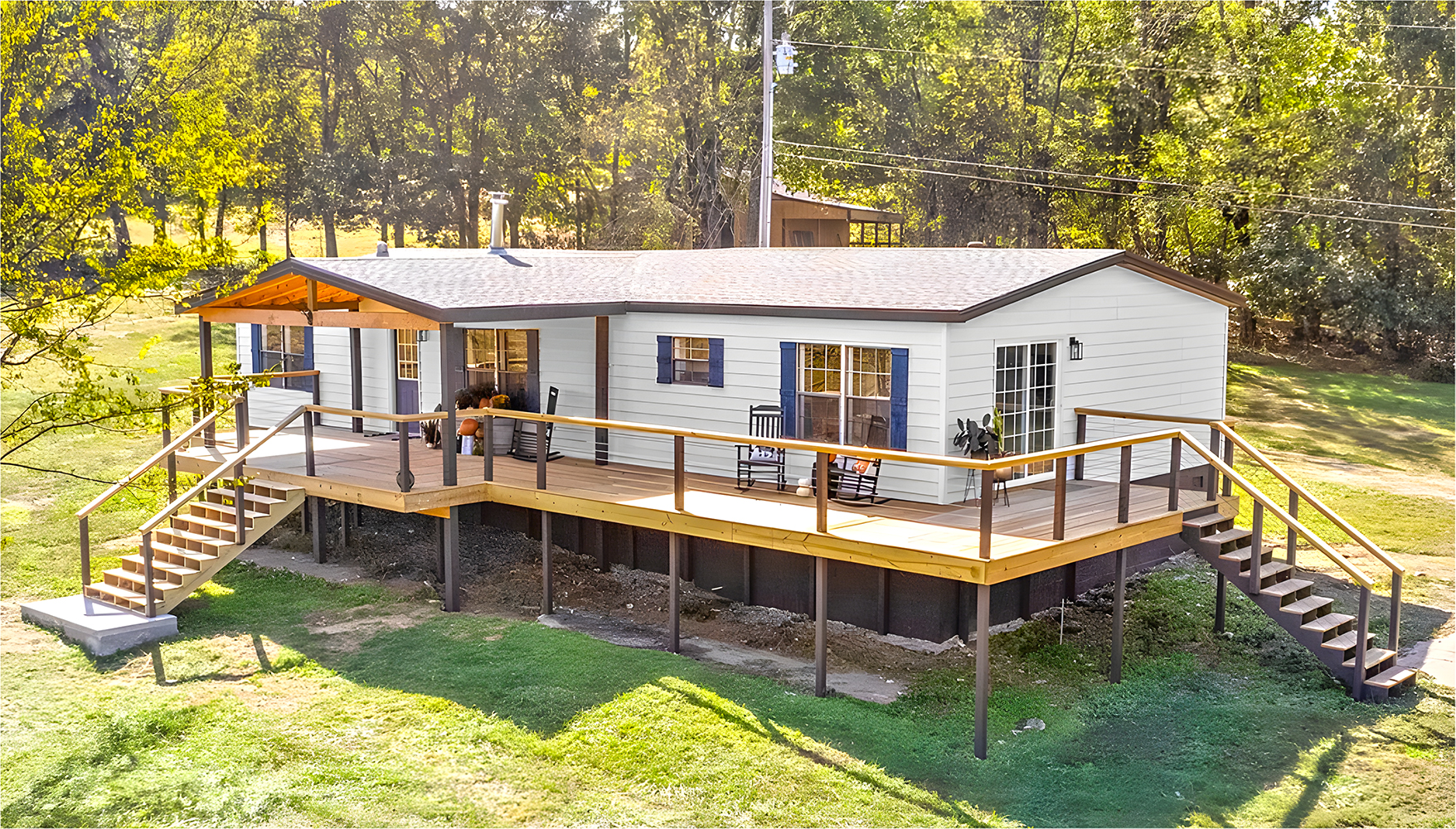 Double Wide Mobile Home with A Wrap Around Porch and Modern Interior