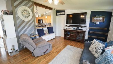 Stylish Modern Farmhouse Mobile Home Living Room