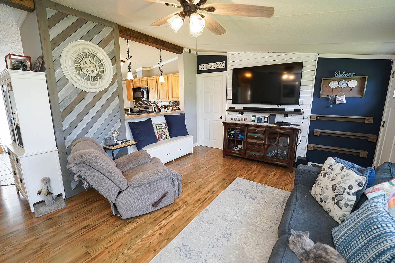 Stylish Modern Farmhouse Mobile Home Living Room