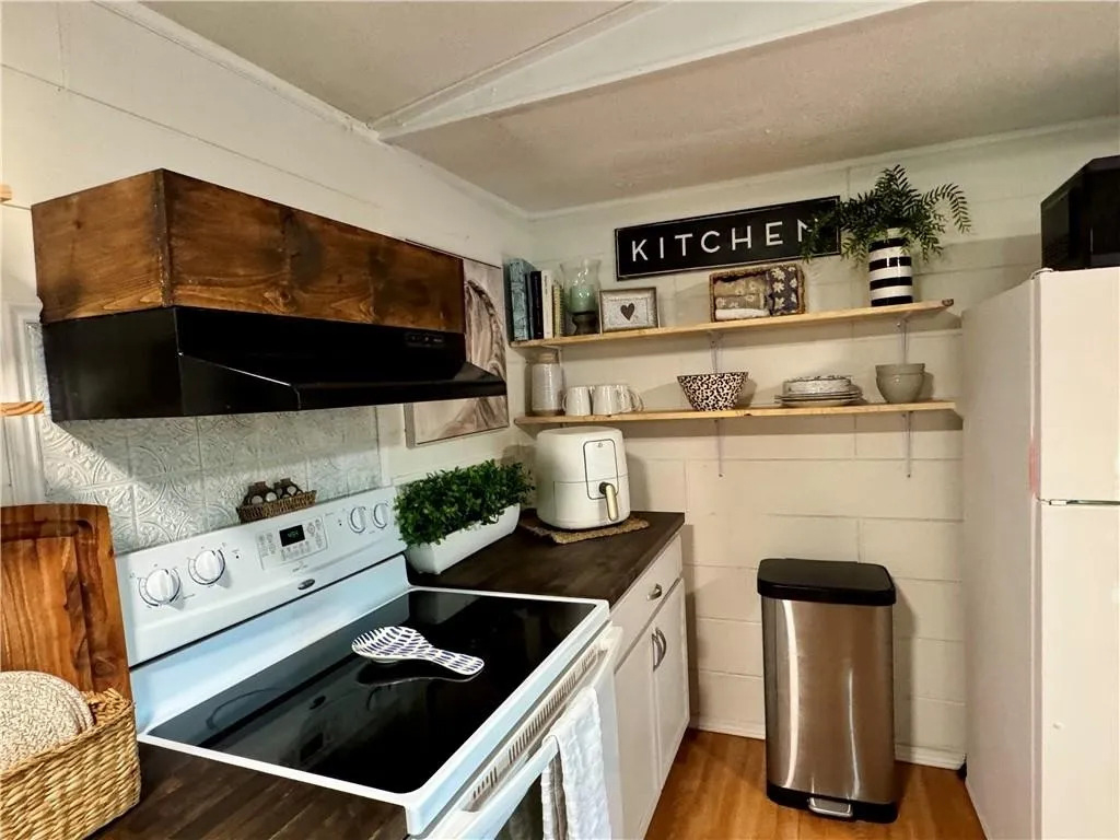 Single-Wide-Mobile-Home-Kitchen-Modern-Farmhouse-Style Rustic Open Shelving