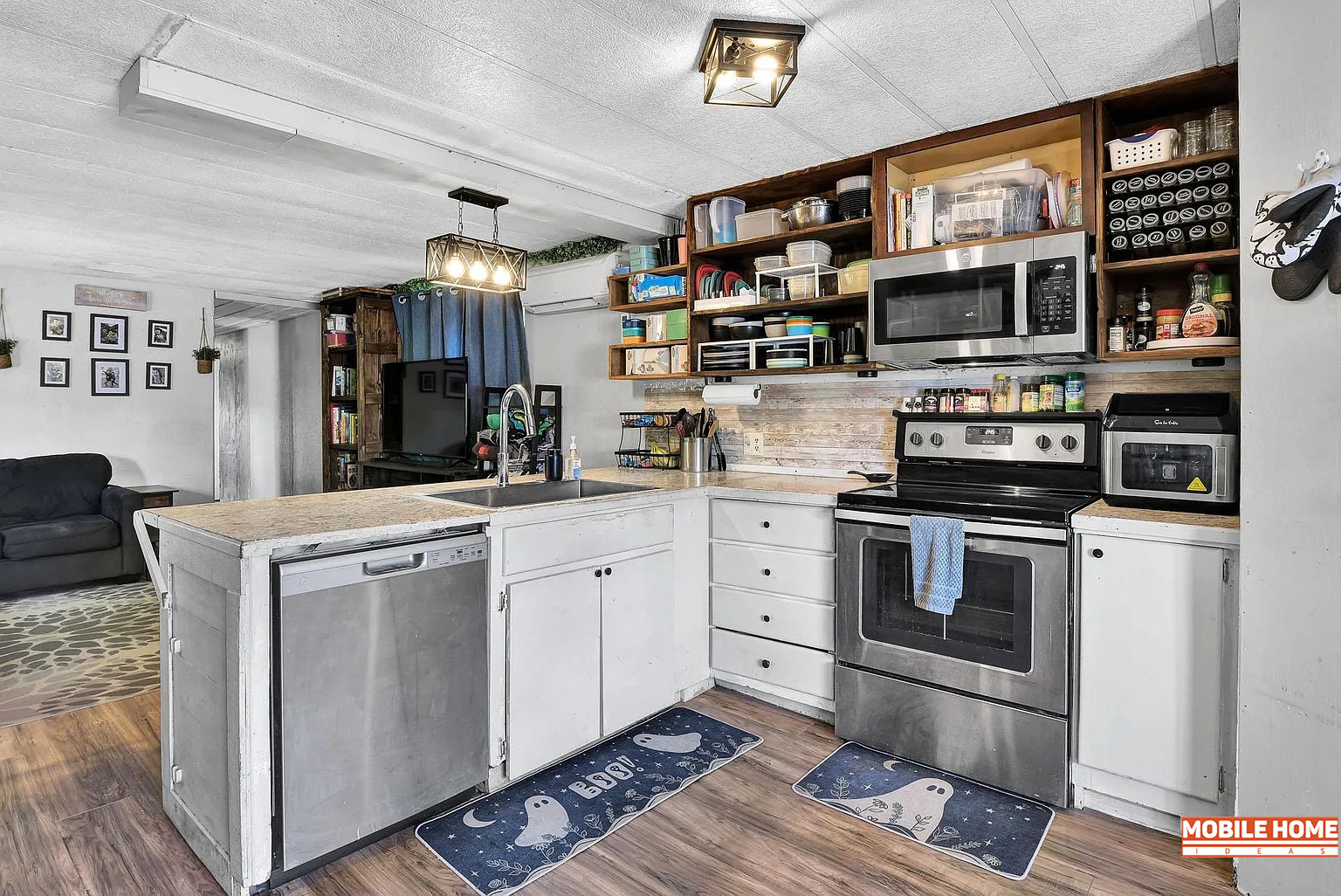 Single-Wide-Mobile-Home-Kitchen-with-Rustic-Industrial-Style-Countertops