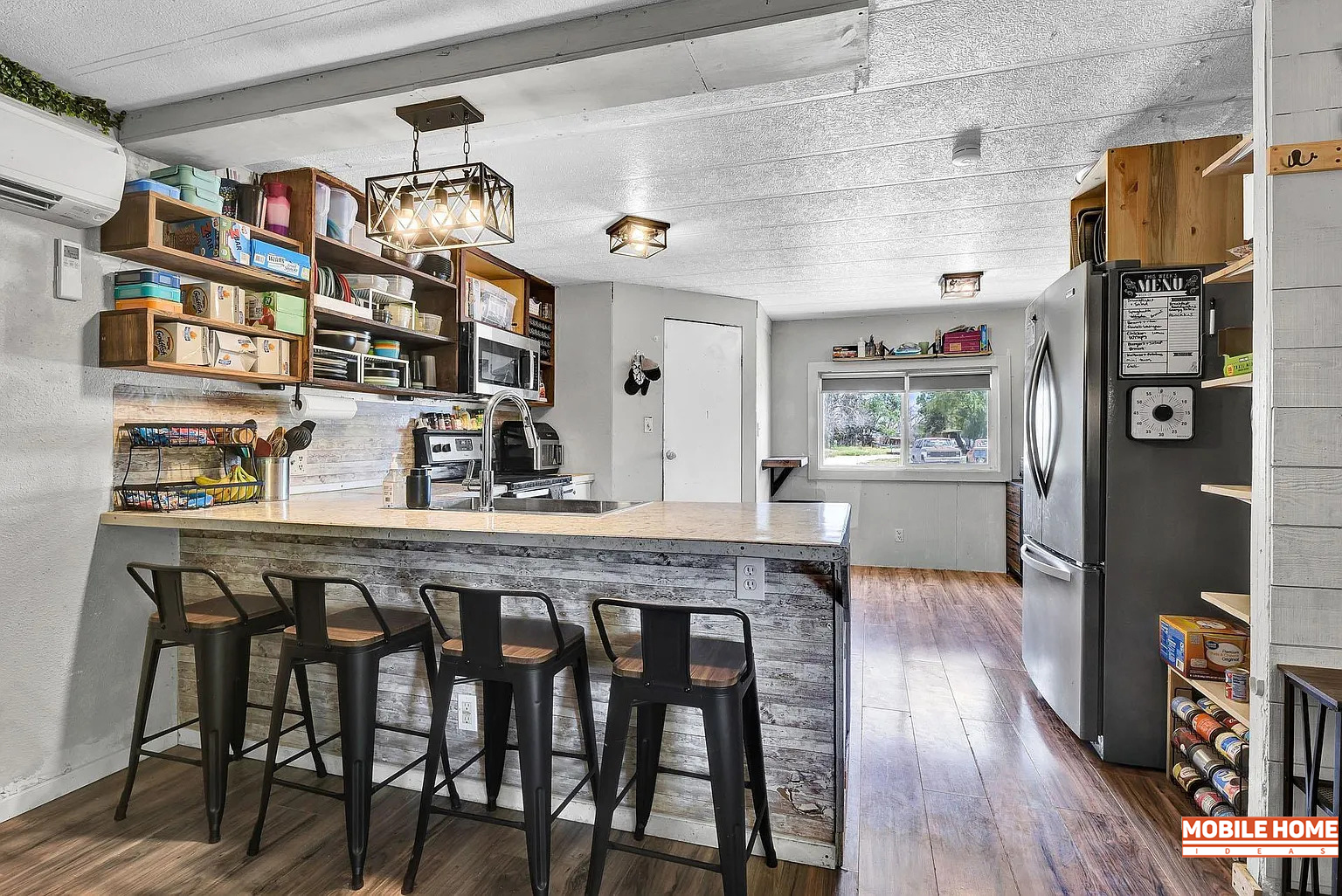 Single-Wide Mobile Home Kitchen with Rustic Industrial Style