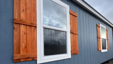 23 Stunning Mobile Home Exterior Wooden Shutter Ideas