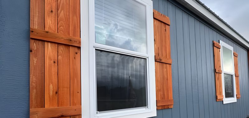23 Stunning Mobile Home Exterior Wooden Shutter Ideas