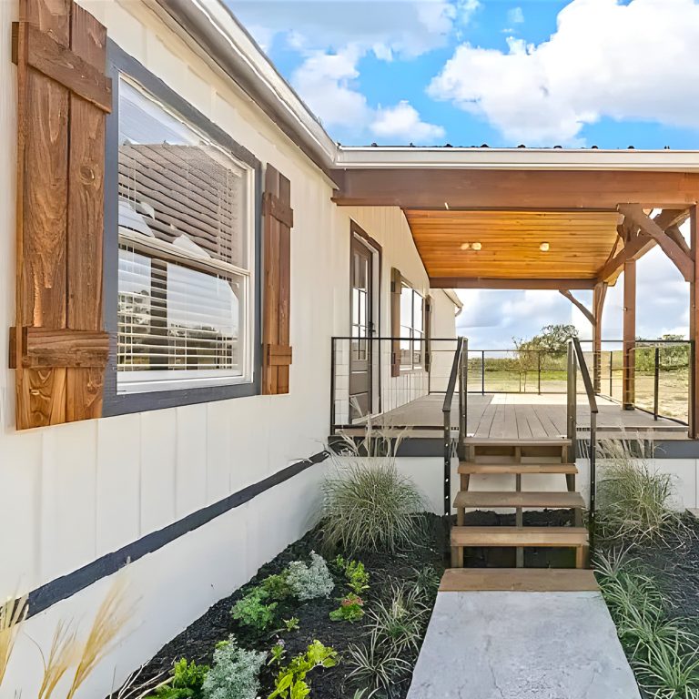 23 Stunning Mobile Home Exterior Wooden Shutter Ideas