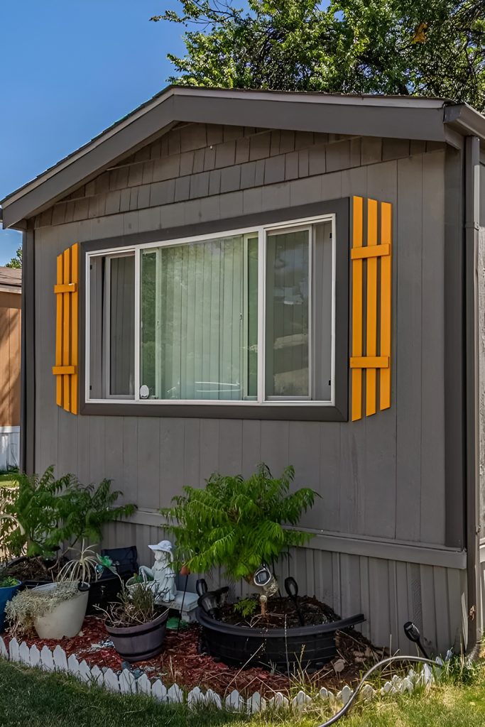 23 Stunning Mobile Home Exterior Wooden Shutter Ideas