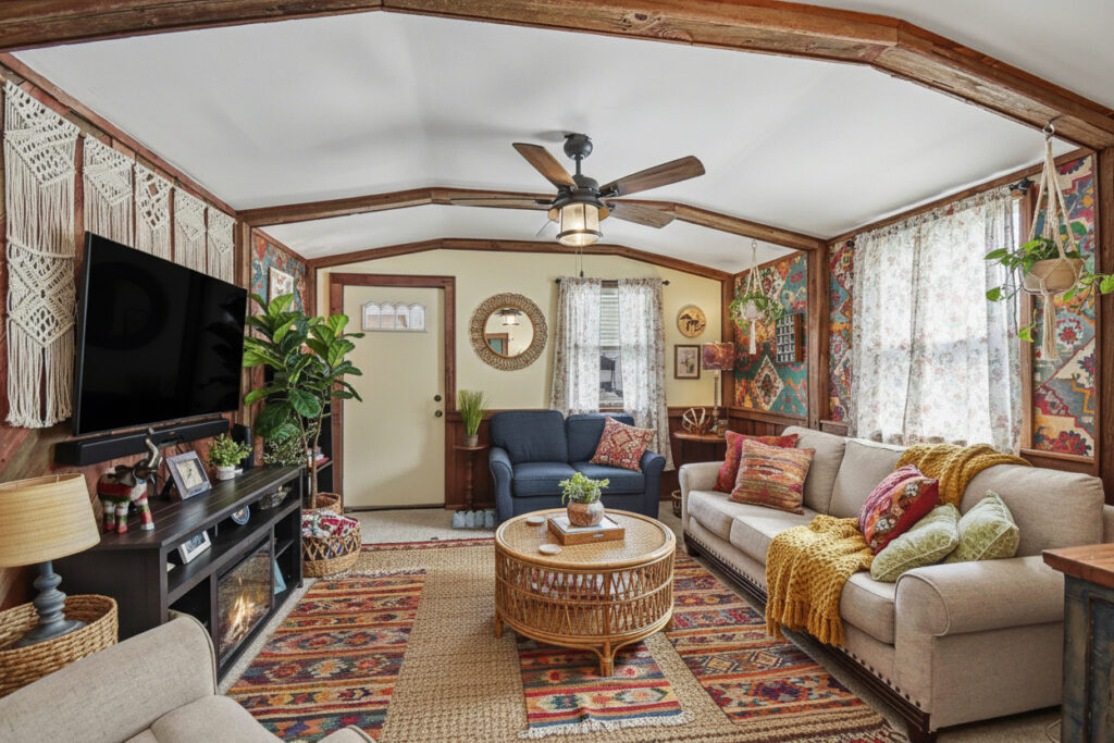 Single-Wide-Mobile-Home-Living-Room-Bohemian-Mirrors