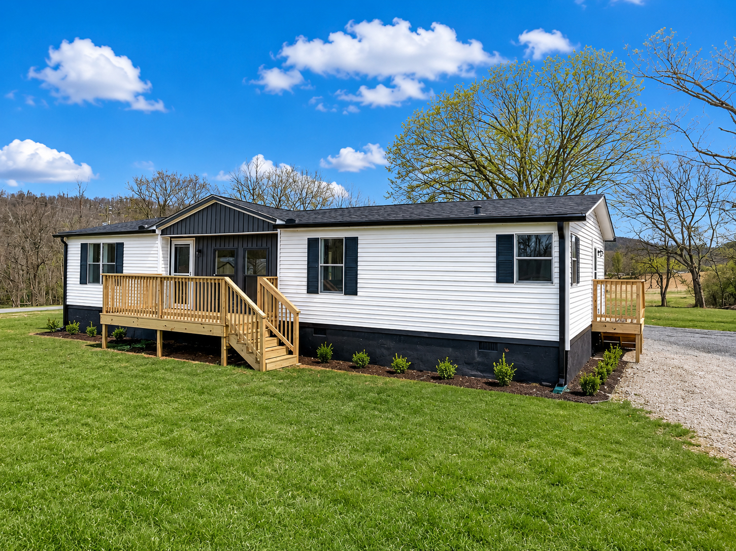 White and Black Mobile Home Exterior Ideas